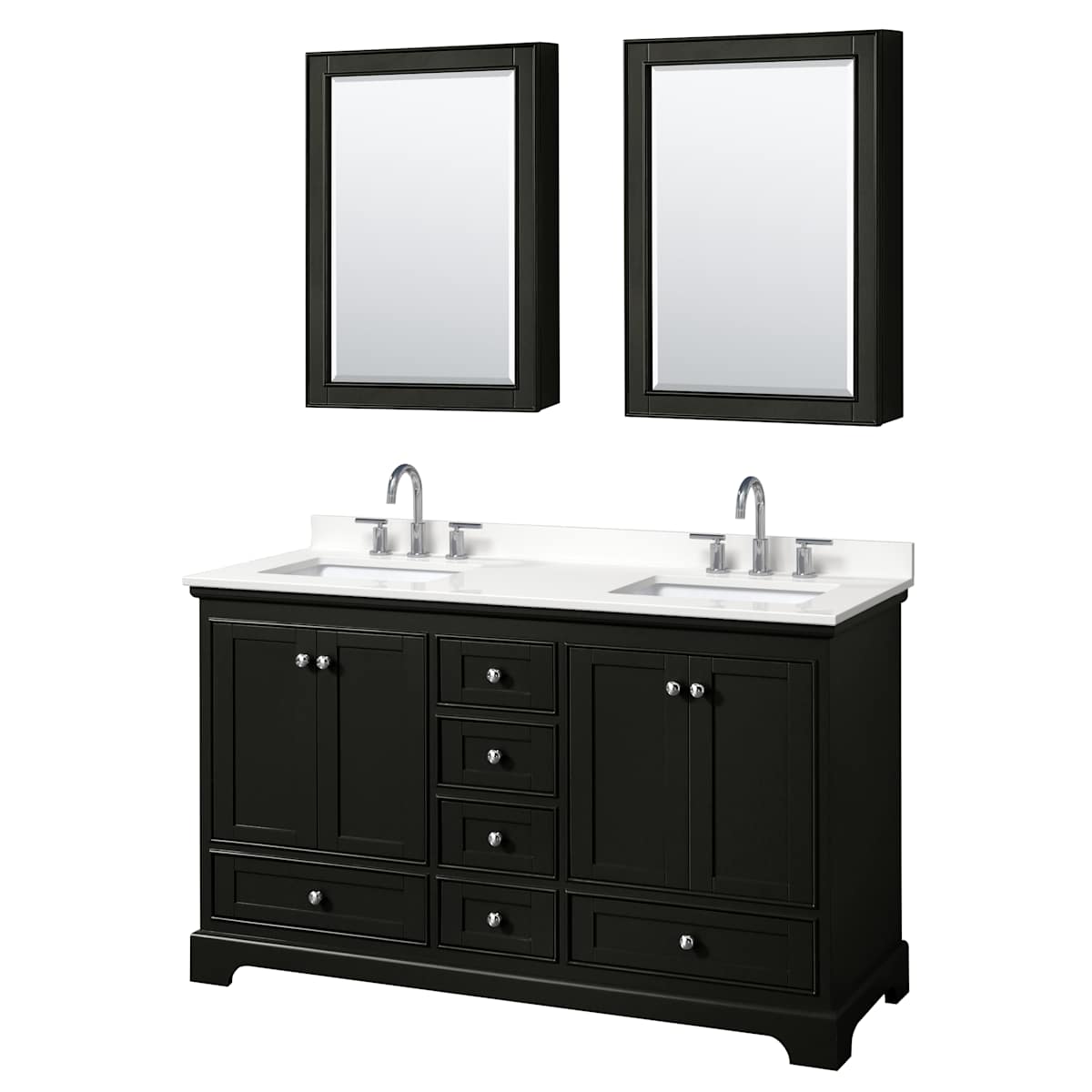 Deborah 60" Free Standing Double Basin Vanity Set with Cabinet, Quartz Vanity Top, and Medicine Cabinet