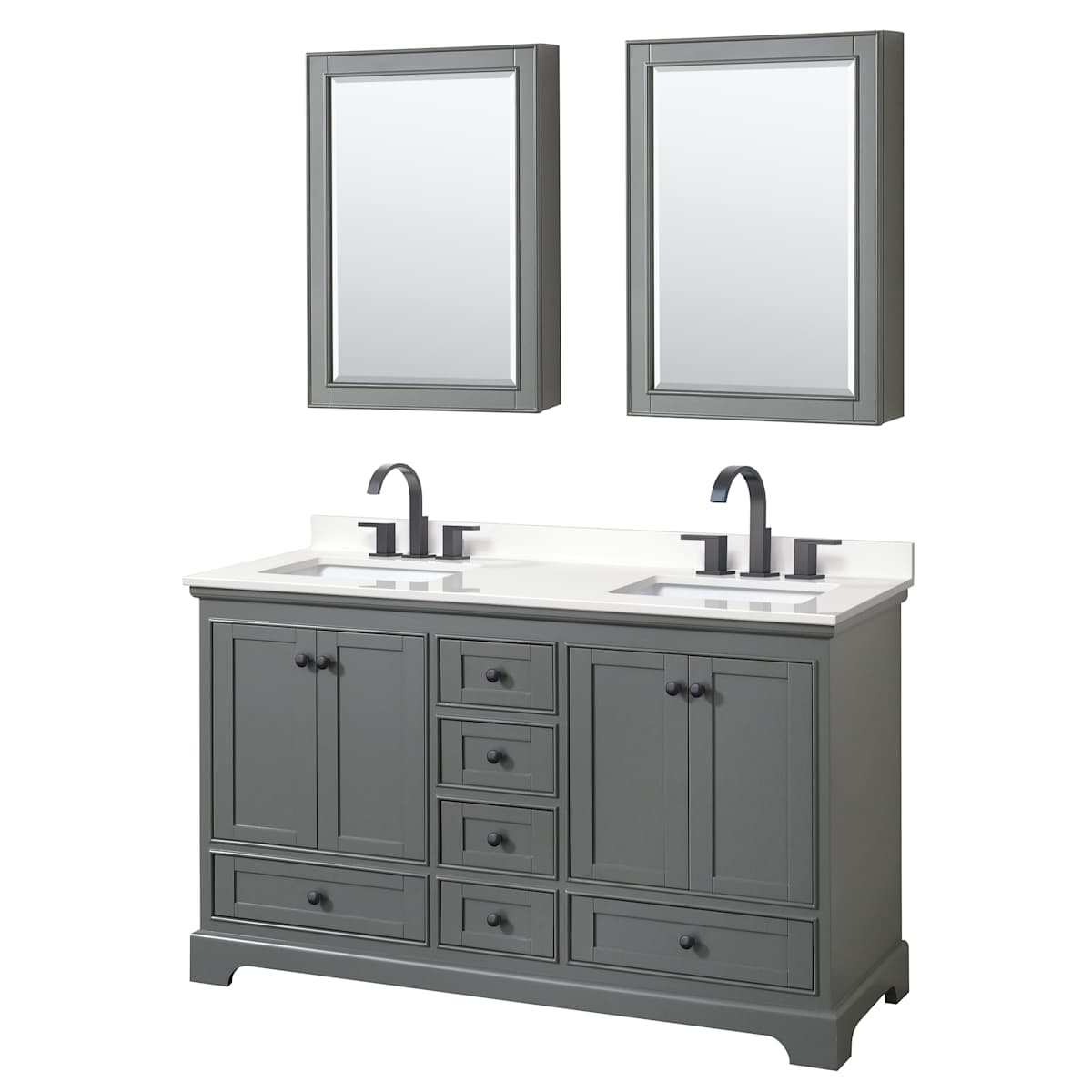 Deborah 60" Free Standing Double Basin Vanity Set with Cabinet, Quartz Vanity Top, and Medicine Cabinet