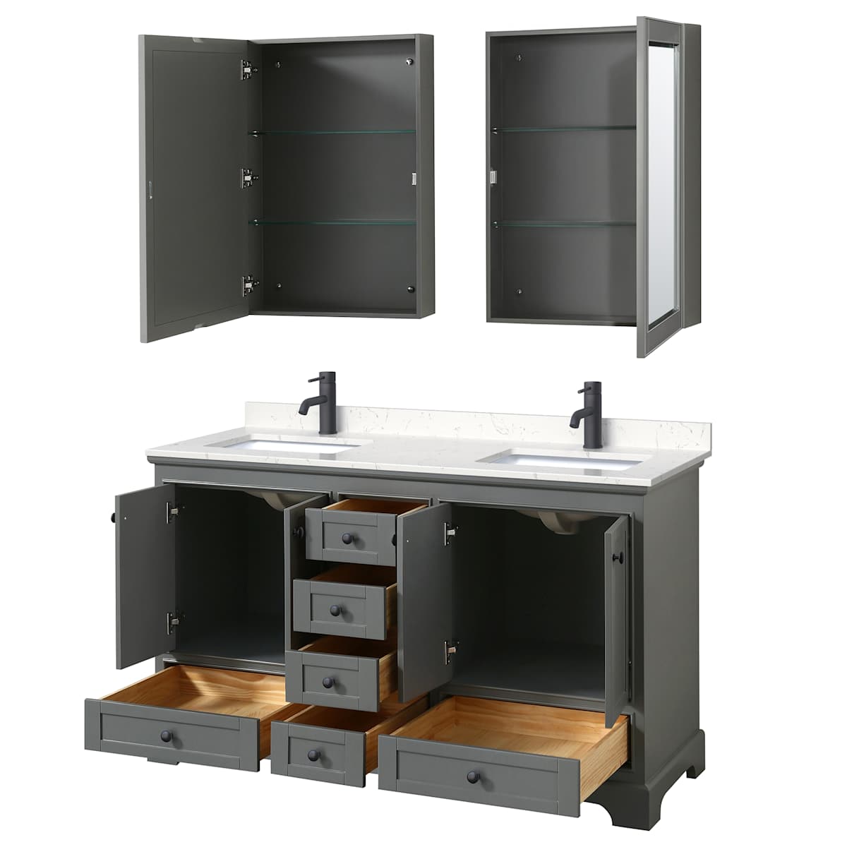 Deborah 60" Free Standing Double Basin Vanity Set with Cultured Marble Vanity Top and Framed Mirror - image 3