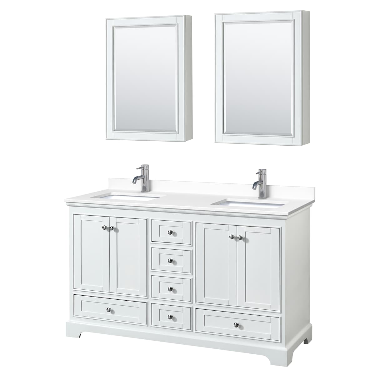 Deborah 60" Free Standing Double Basin Vanity Set with Cultured Marble Vanity Top and Framed Mirror