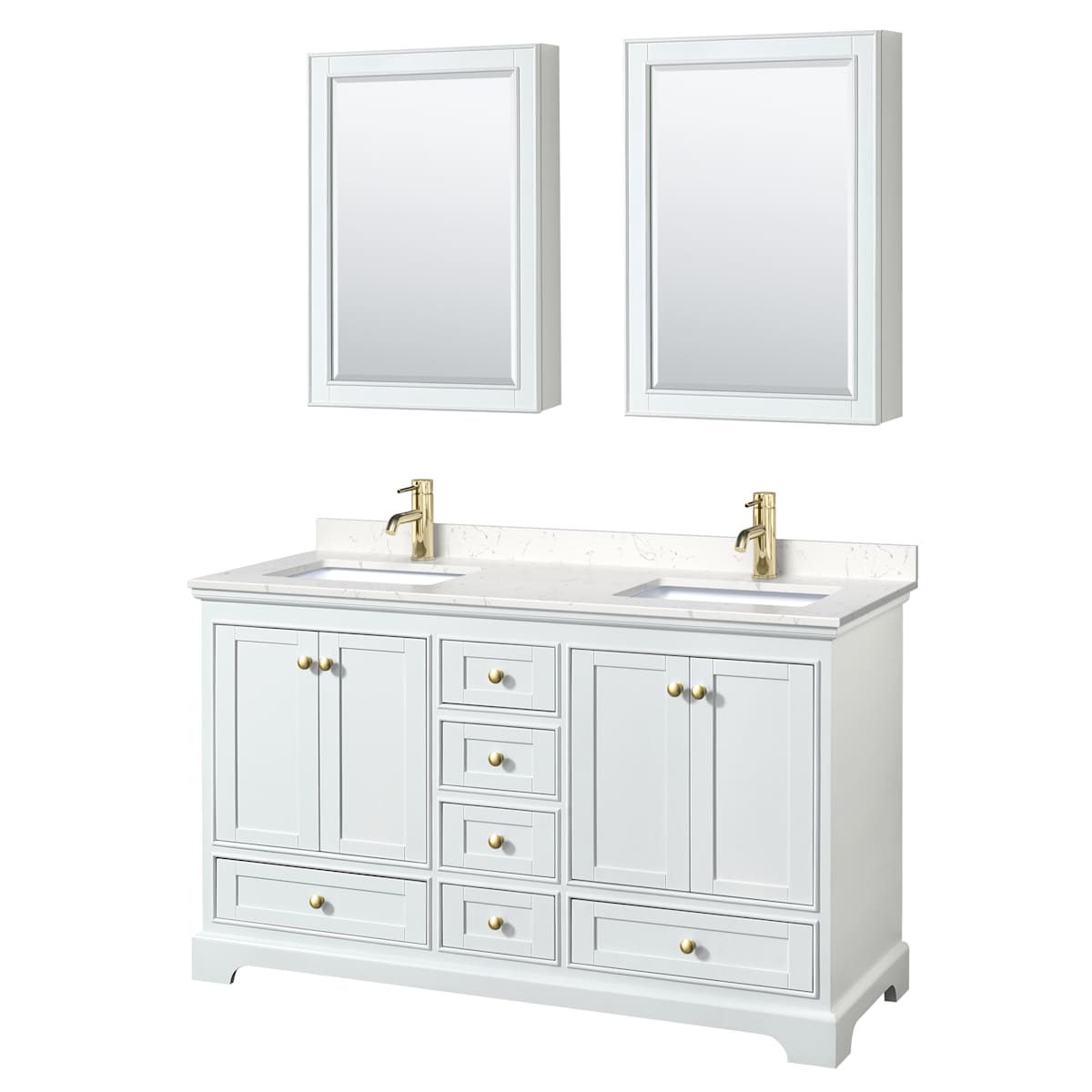 Deborah 60" Free Standing Double Basin Vanity Set with Cultured Marble Vanity Top and Framed Mirror