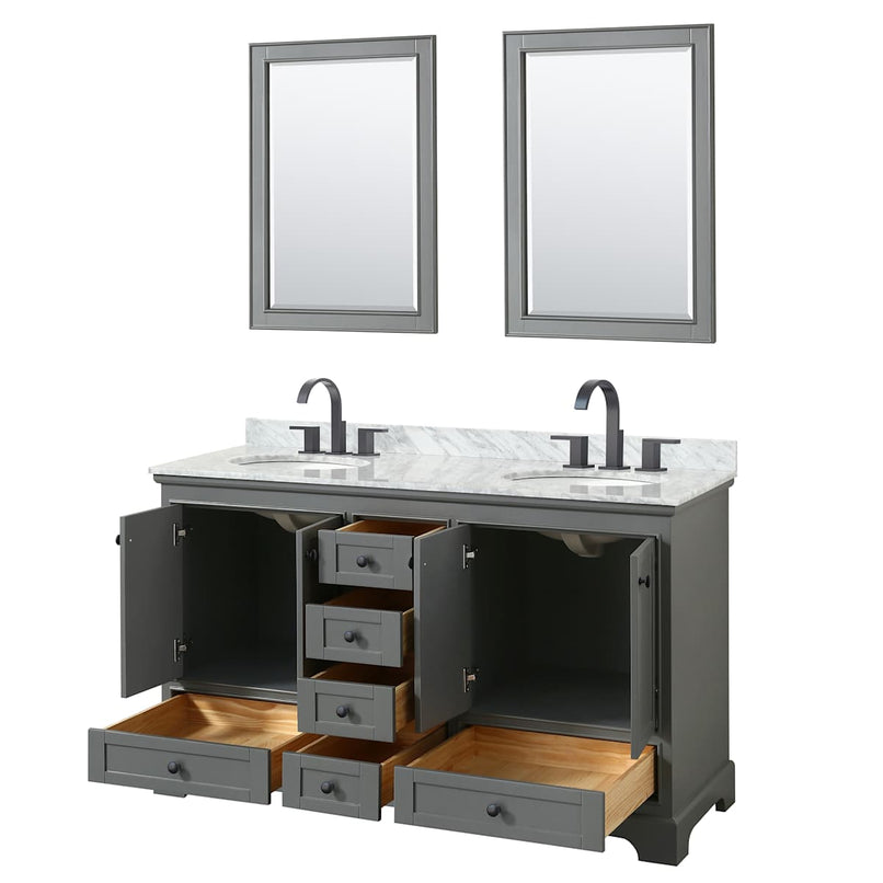 Deborah 60" Free Standing Double Vanity Set with Wood Cabinet, Marble Vanity Top, and Framed Mirror - image 3