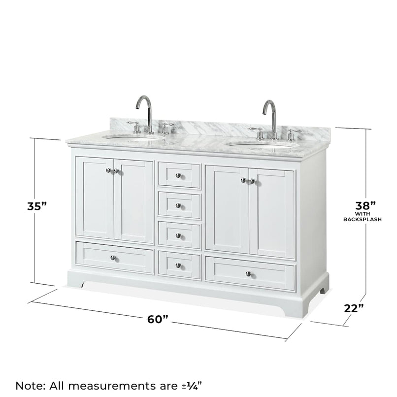 Deborah 60" Free Standing Double Vanity Set with Wood Cabinet, Marble Vanity Top, and Framed Mirror - image 5