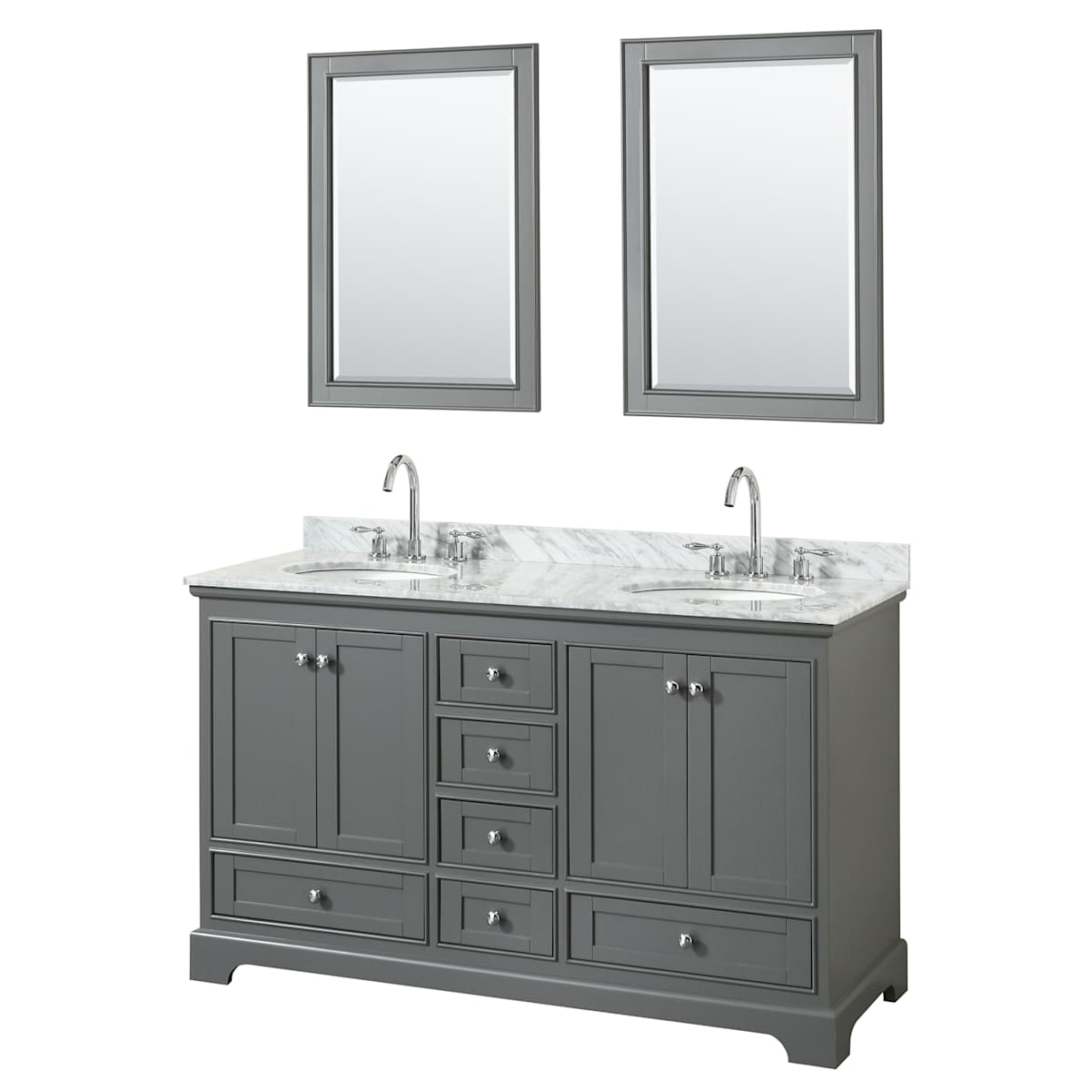 Deborah 60" Free Standing Double Vanity Set with Wood Cabinet, Marble Vanity Top, and Framed Mirror