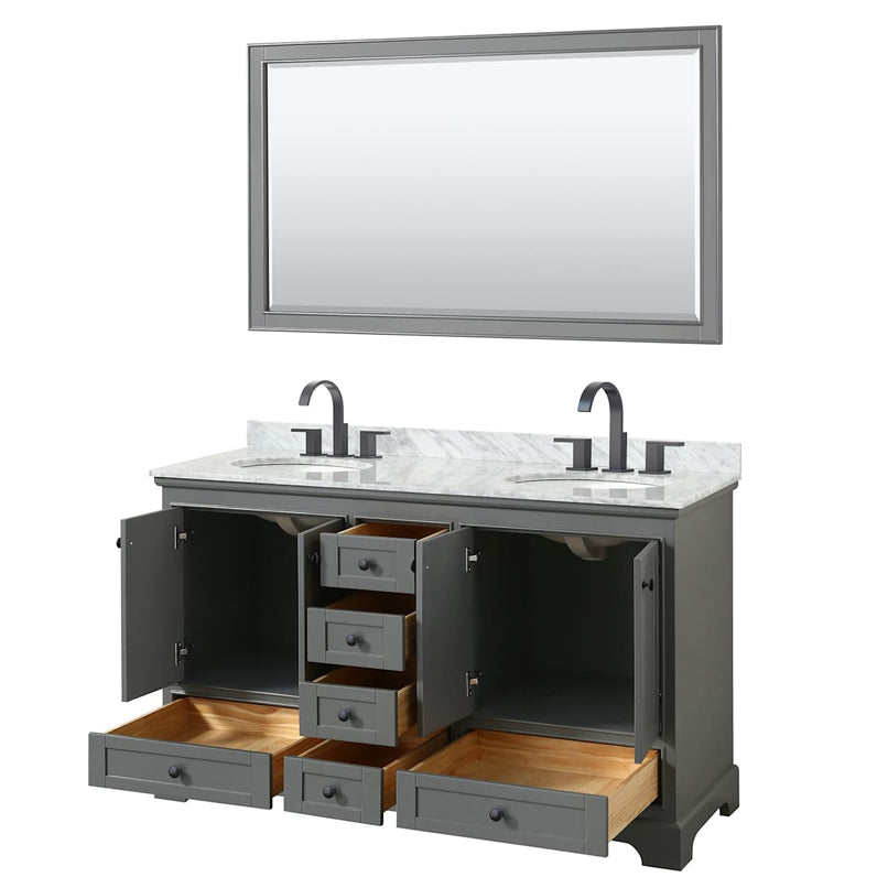 Deborah 60" Free Standing Double Vanity Set with Wood Cabinet, Marble Vanity Top, and Framed Mirror - image 3