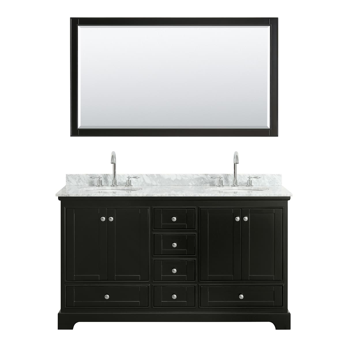 Deborah 60" Free Standing Double Vanity Set with Wood Cabinet, Marble Vanity Top, and Framed Mirror