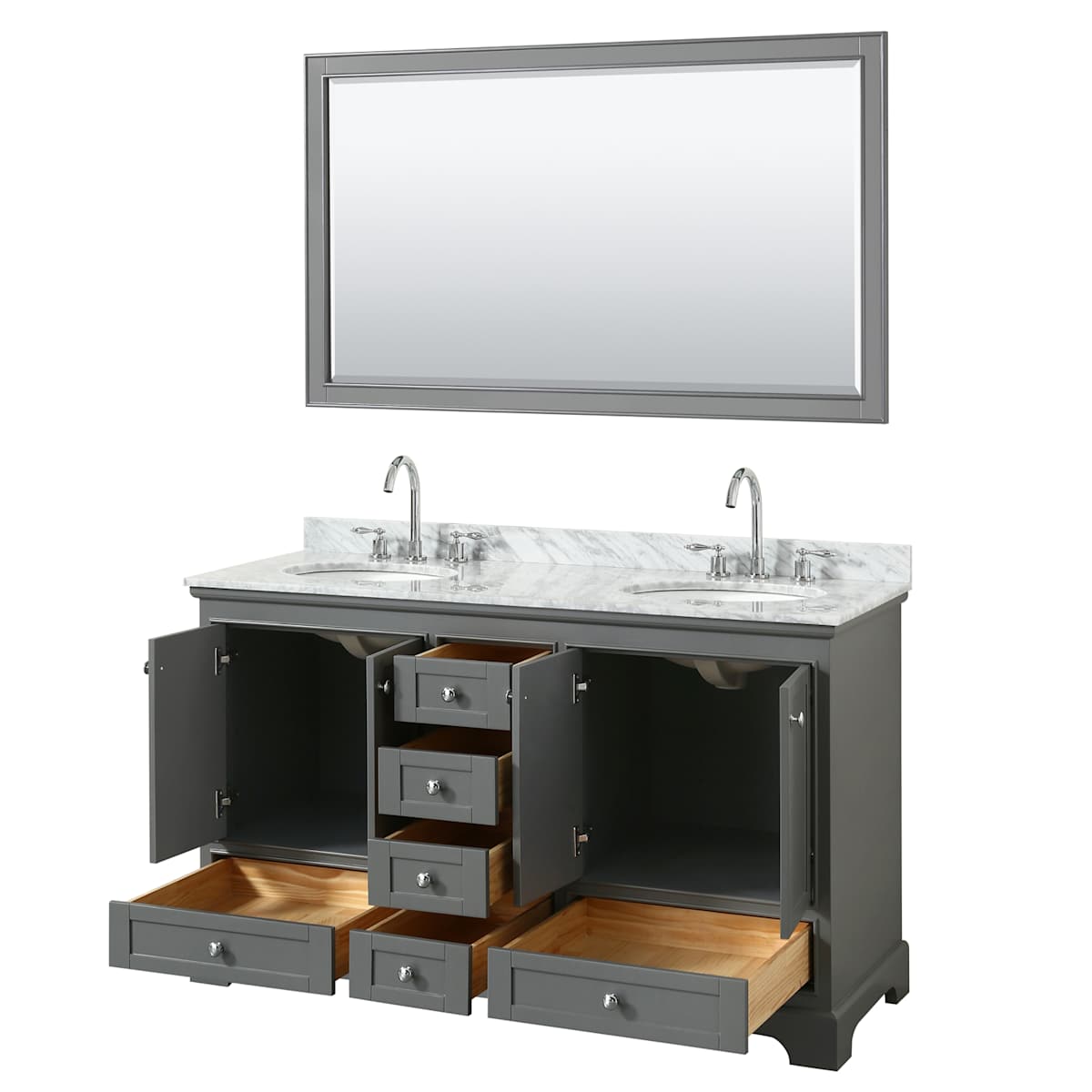 Deborah 60" Free Standing Double Vanity Set with Wood Cabinet, Marble Vanity Top, and Framed Mirror - image 19