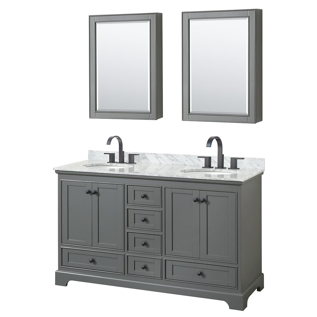 Deborah 60" Free Standing Double Vanity Set with Wood Cabinet, Marble Vanity Top, and Medicine Cabinet