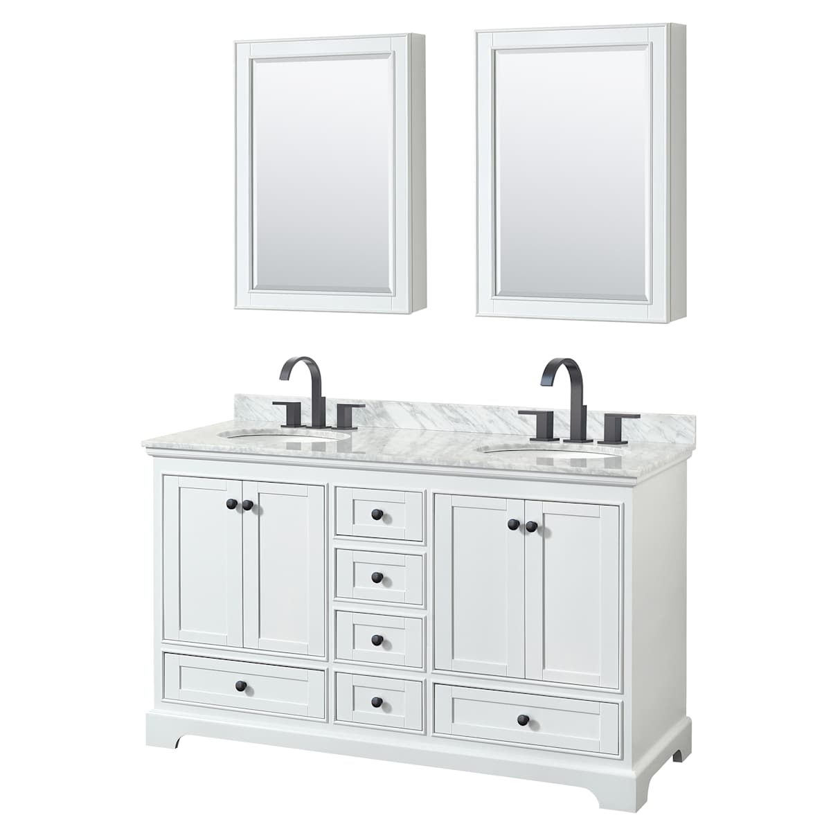 Deborah 60" Free Standing Double Vanity Set with Wood Cabinet, Marble Vanity Top, and Medicine Cabinet