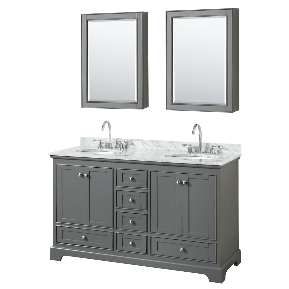 Deborah 60" Free Standing Double Vanity Set with Wood Cabinet, Marble Vanity Top, and Medicine Cabinet