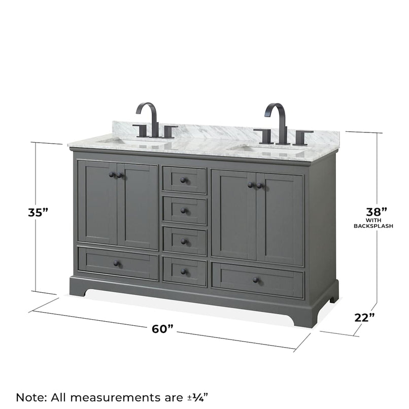 Deborah 60" Free Standing Double Vanity Set with Wood Cabinet, Marble Vanity Top, and Framed Mirror - image 6