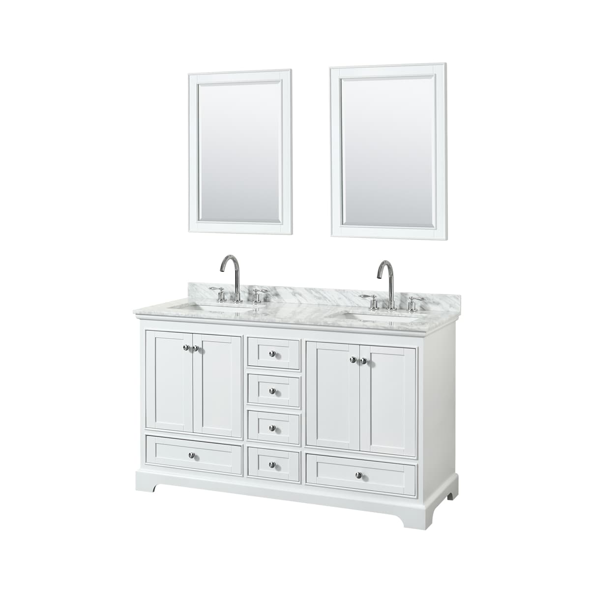 Deborah 60" Free Standing Double Vanity Set with Wood Cabinet, Marble Vanity Top, and Framed Mirror