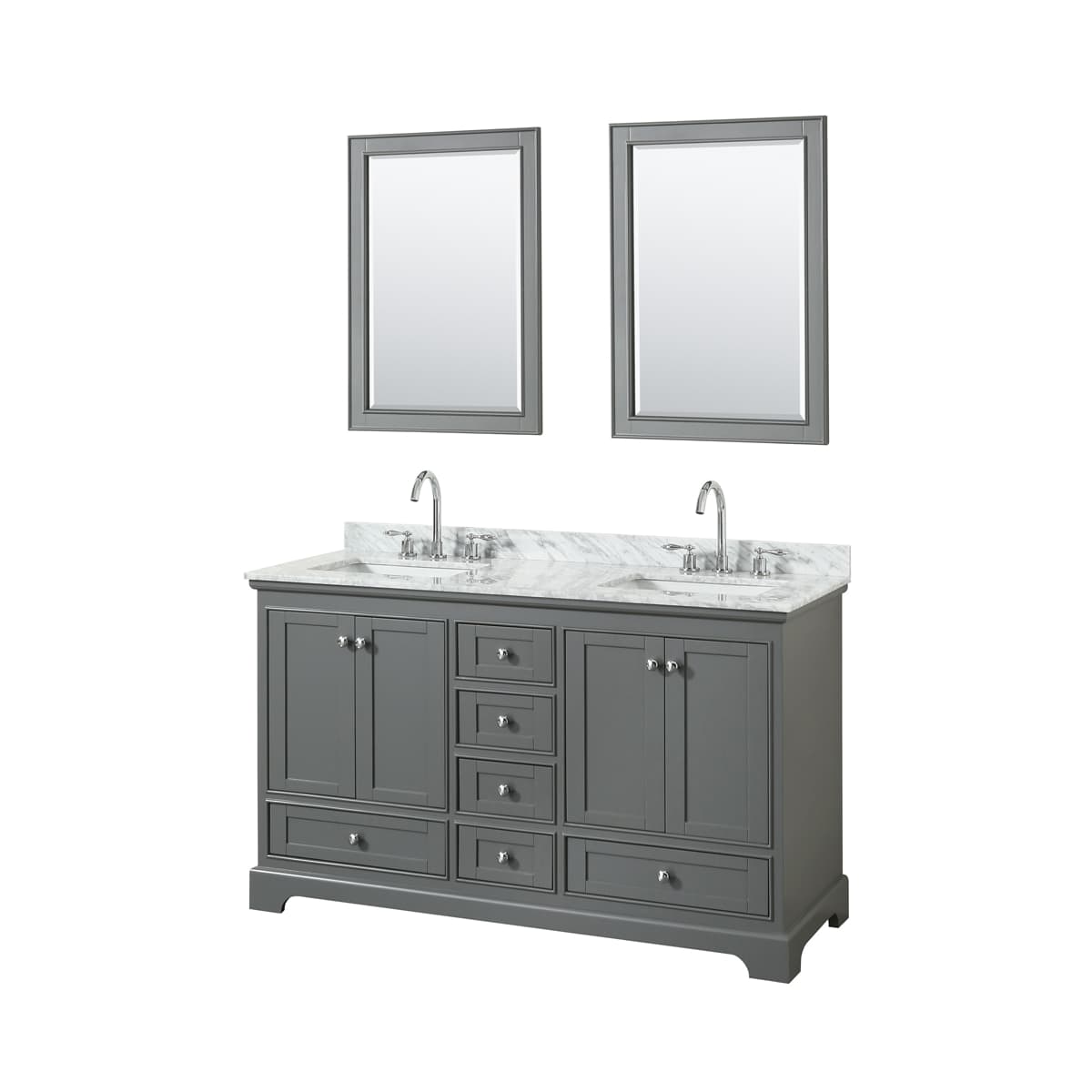 Deborah 60" Free Standing Double Vanity Set with Wood Cabinet, Marble Vanity Top, and Framed Mirror