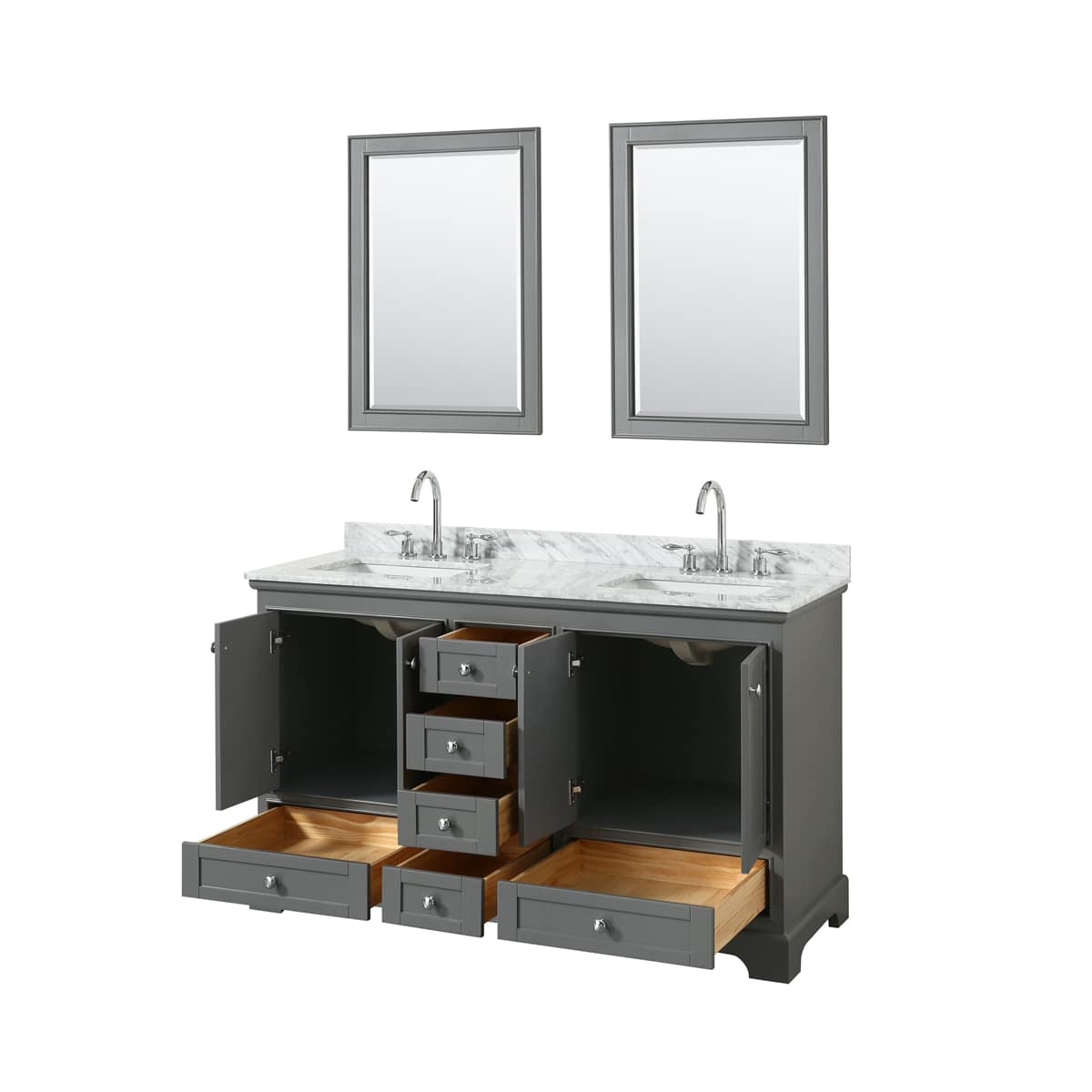 Deborah 60" Free Standing Double Vanity Set with Wood Cabinet, Marble Vanity Top, and Framed Mirror - image 17
