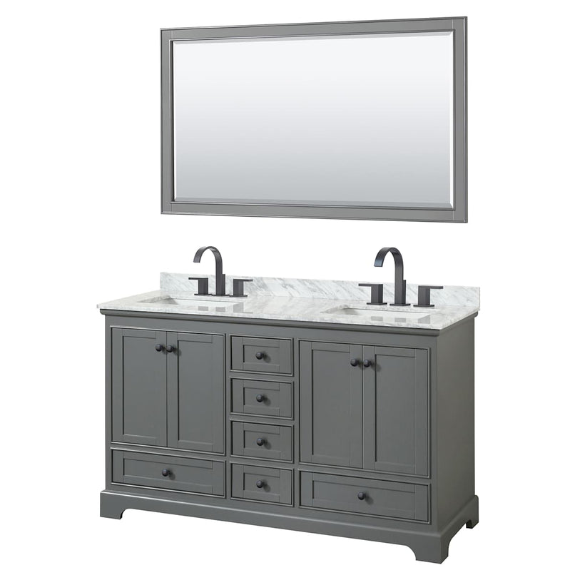 Deborah 60" Free Standing Double Vanity Set with Wood Cabinet, Marble Vanity Top, and Framed Mirror - image 2