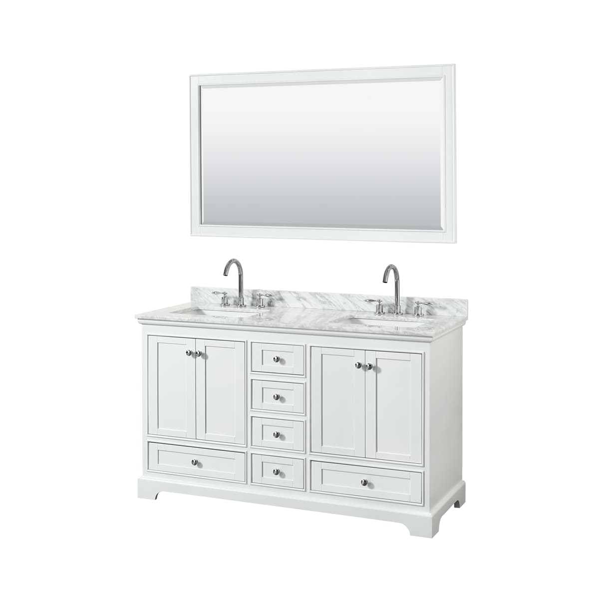 Deborah 60" Free Standing Double Vanity Set with Wood Cabinet, Marble Vanity Top, and Framed Mirror