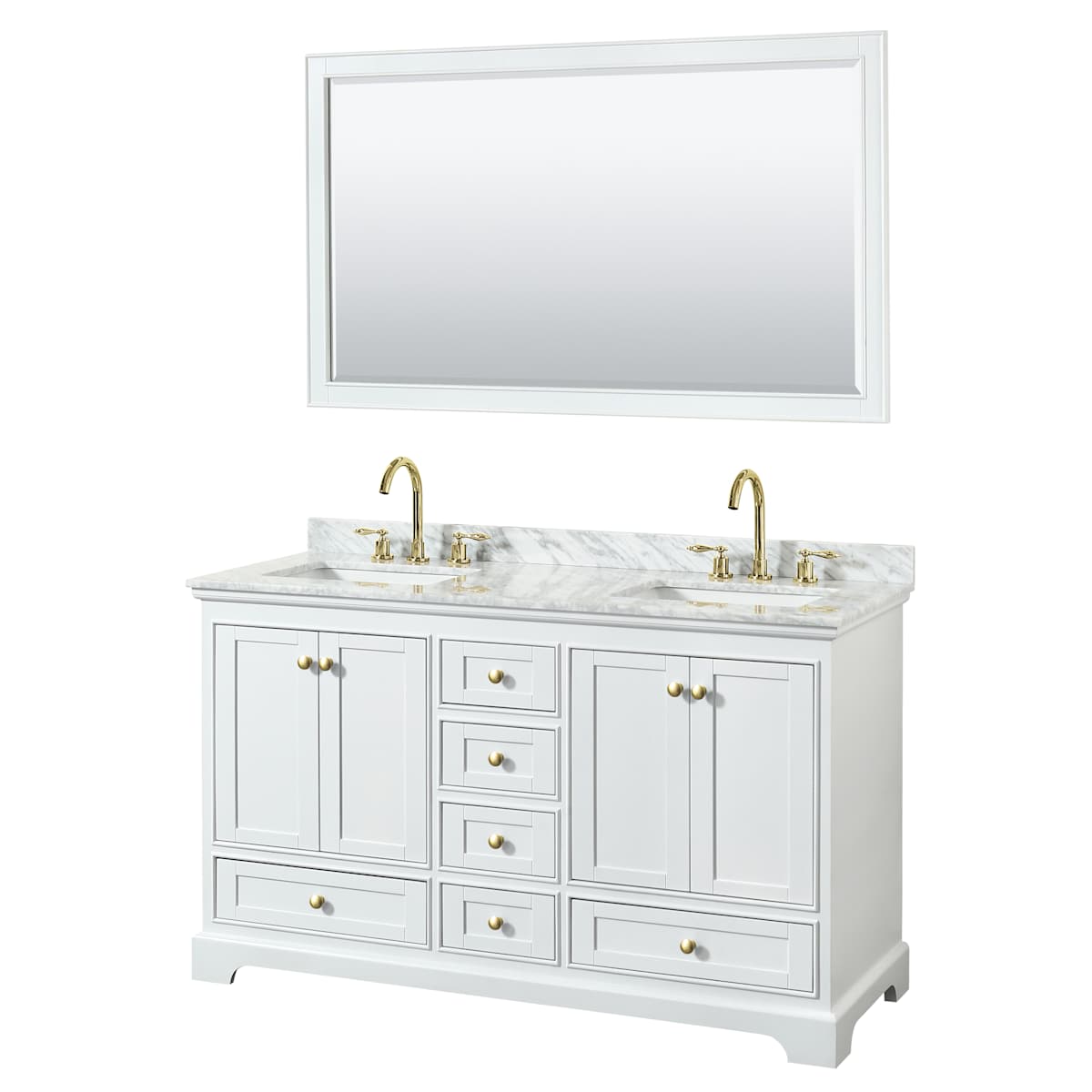 Deborah 60" Free Standing Double Vanity Set with Wood Cabinet, Marble Vanity Top, and Framed Mirror