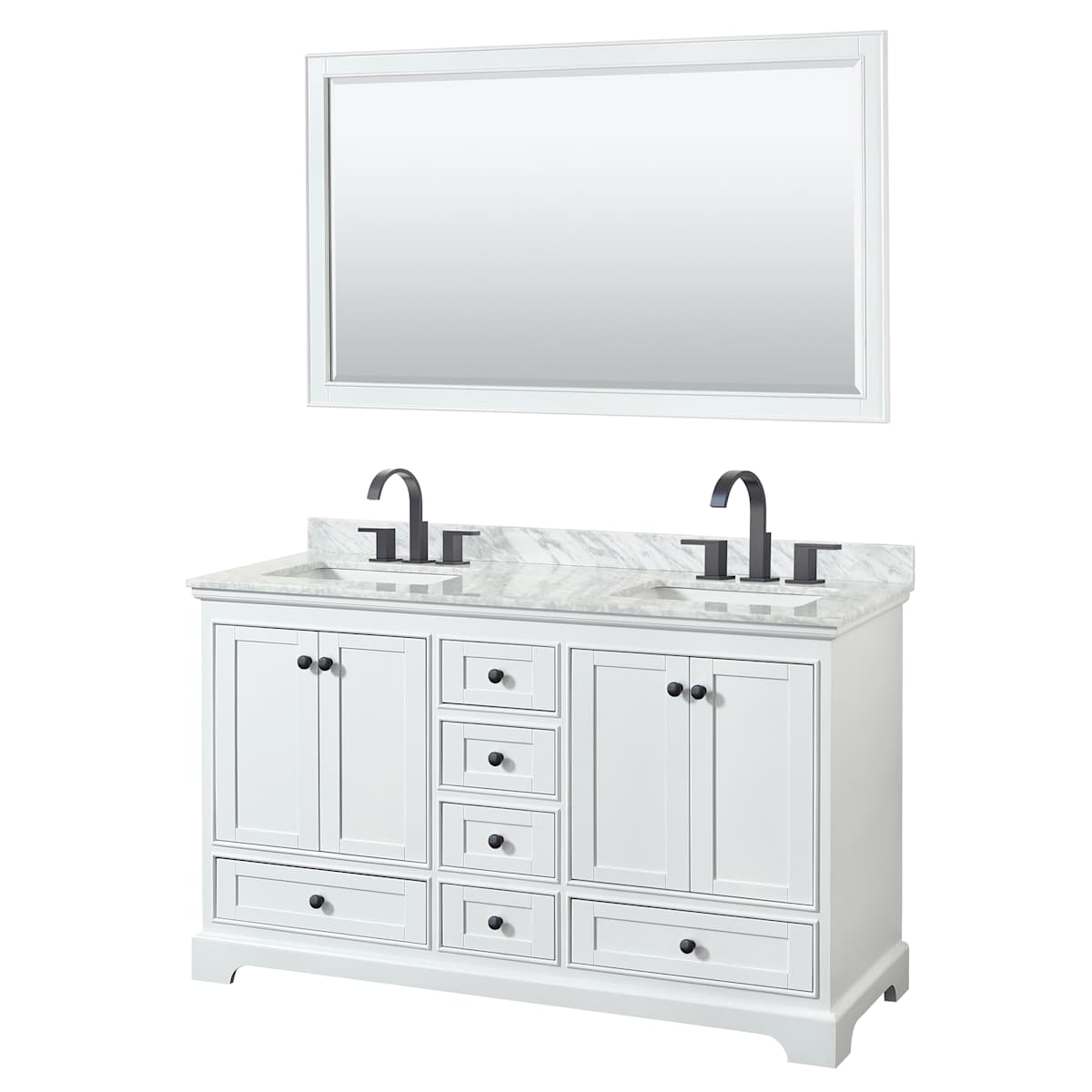 Deborah 60" Free Standing Double Vanity Set with Wood Cabinet, Marble Vanity Top, and Framed Mirror