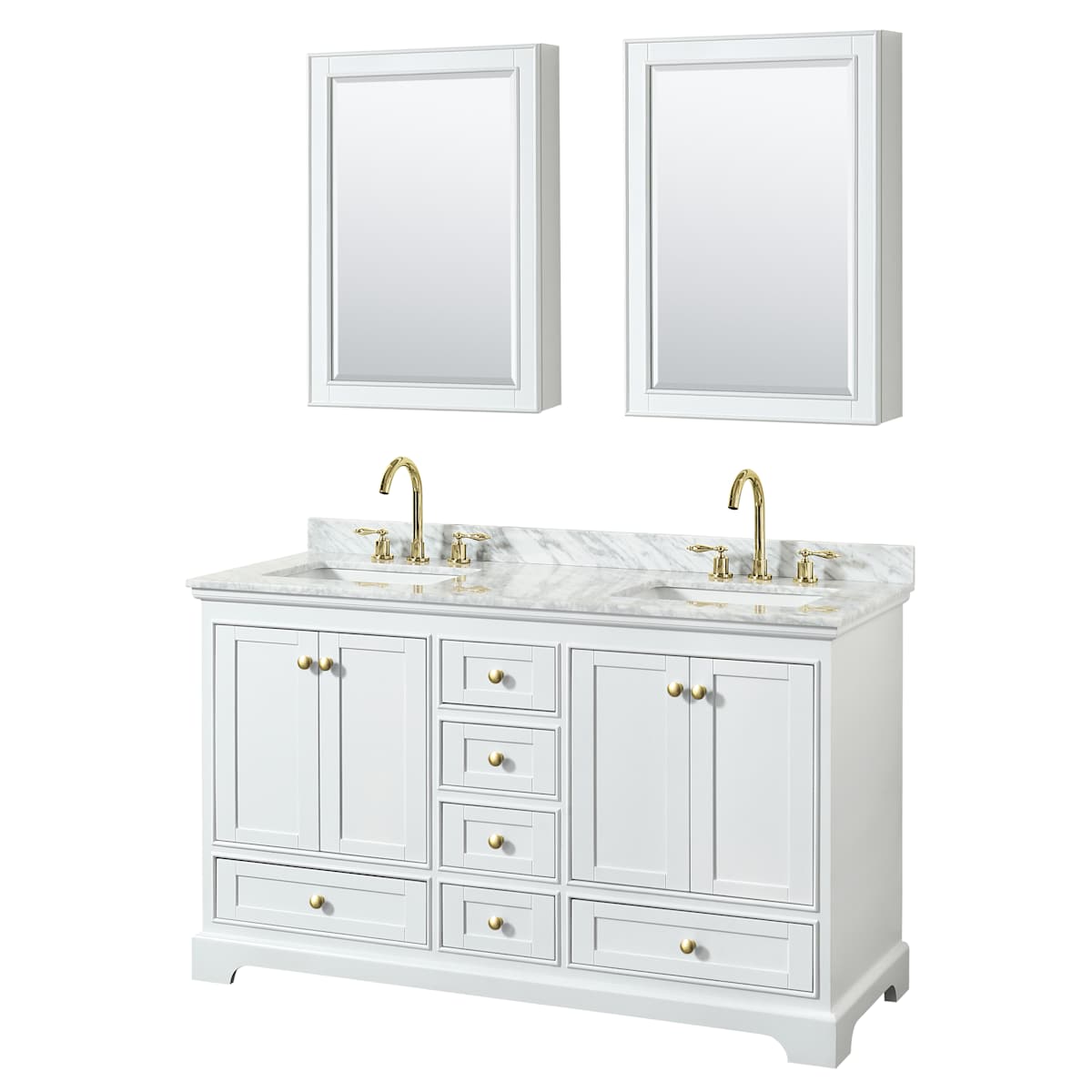 Deborah 60" Free Standing Double Vanity Set with Wood Cabinet, Marble Vanity Top, and Medicine Cabinet