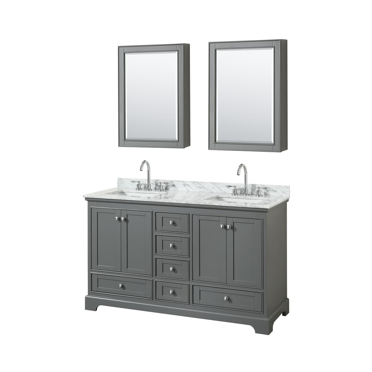 Deborah 60" Free Standing Double Vanity Set with Wood Cabinet, Marble Vanity Top, and Medicine Cabinet