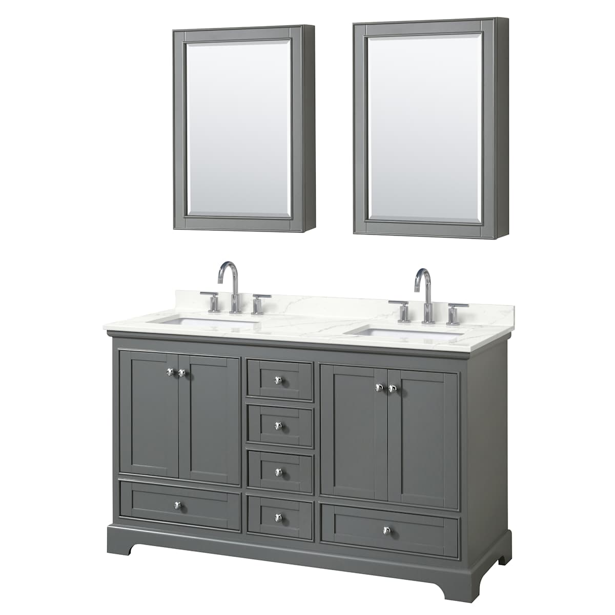 Deborah 60" Free Standing Double Basin Vanity Set with Cabinet, Quartz Vanity Top, and Medicine Cabinet