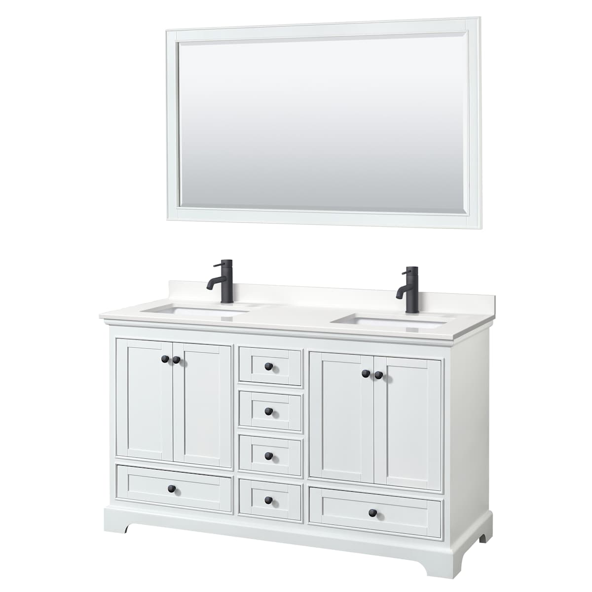 Deborah 60" Free Standing Double Basin Vanity Set with Cabinet, Quartz Vanity Top, and Framed Mirror - image 1