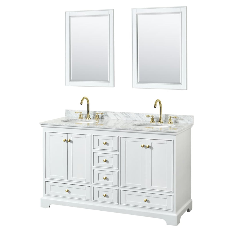 Deborah 60" Free Standing Double Vanity Set with Wood Cabinet, Marble Vanity Top, and Framed Mirror - image 1