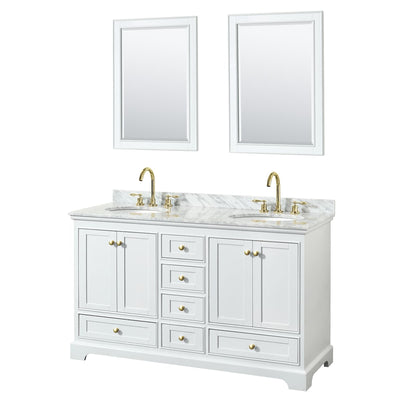 Deborah 60" Free Standing Double Vanity Set with Wood Cabinet, Marble Vanity Top, and Framed Mirror - image 1