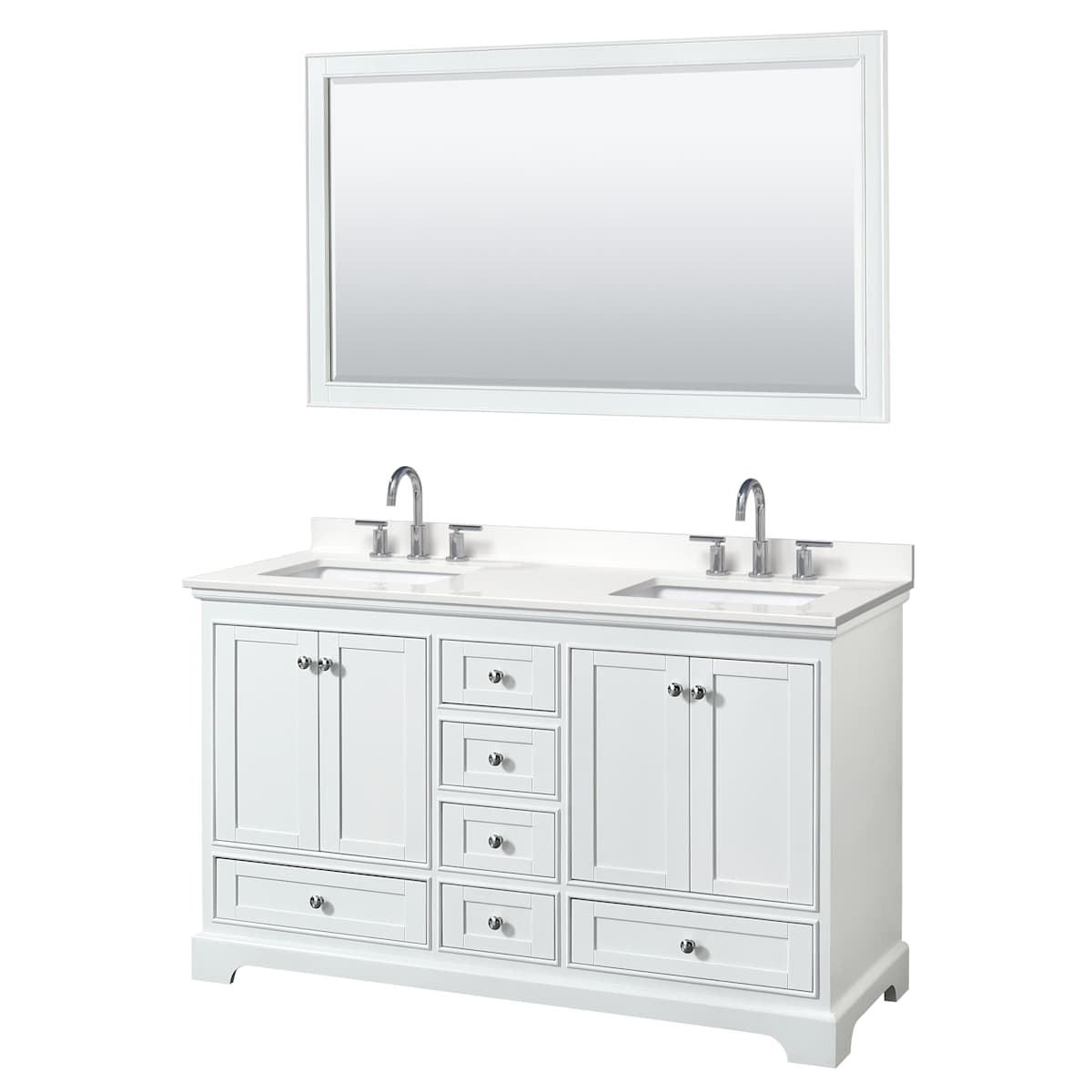 Deborah 60" Free Standing Double Basin Vanity Set with Cabinet, Quartz Vanity Top, and Framed Mirror
