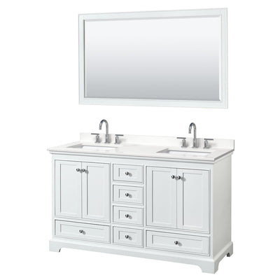 Deborah 60" Free Standing Double Basin Vanity Set with Cabinet, Quartz Vanity Top, and Framed Mirror - image 1