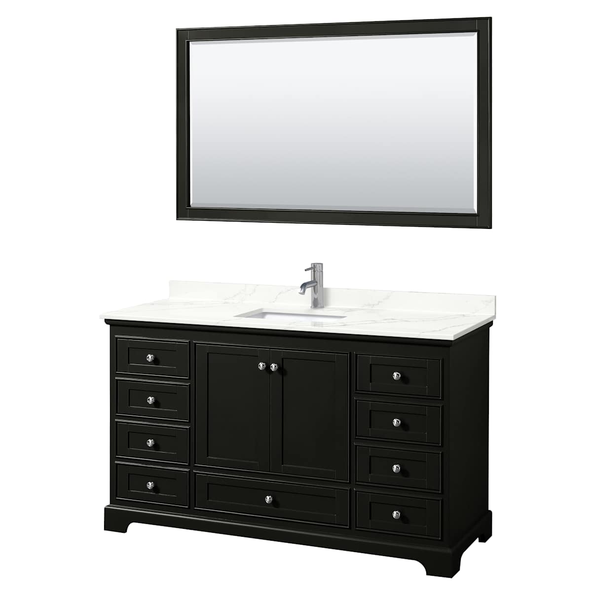 Deborah 60" Free Standing Single Basin Vanity Set with Cabinet, Quartz Vanity Top, and Framed Mirror