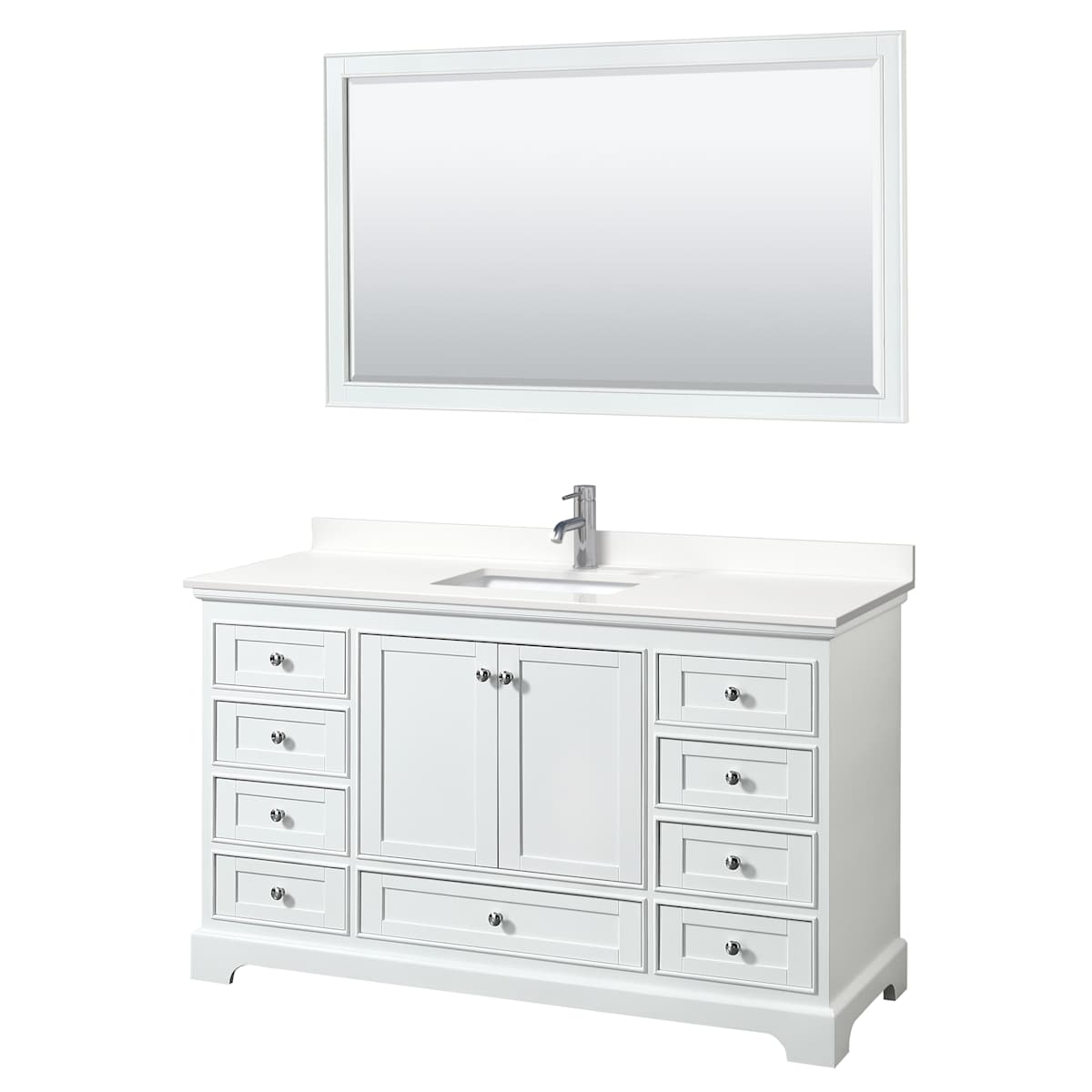 Deborah 60" Free Standing Single Basin Vanity Set with Cabinet, Quartz Vanity Top, and Framed Mirror