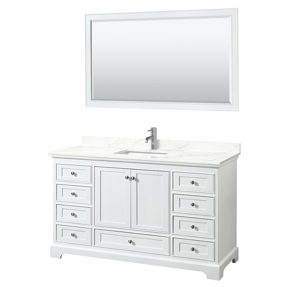Deborah 60" Free Standing Single Basin Vanity Set with Cabinet, Quartz Vanity Top, and Framed Mirror