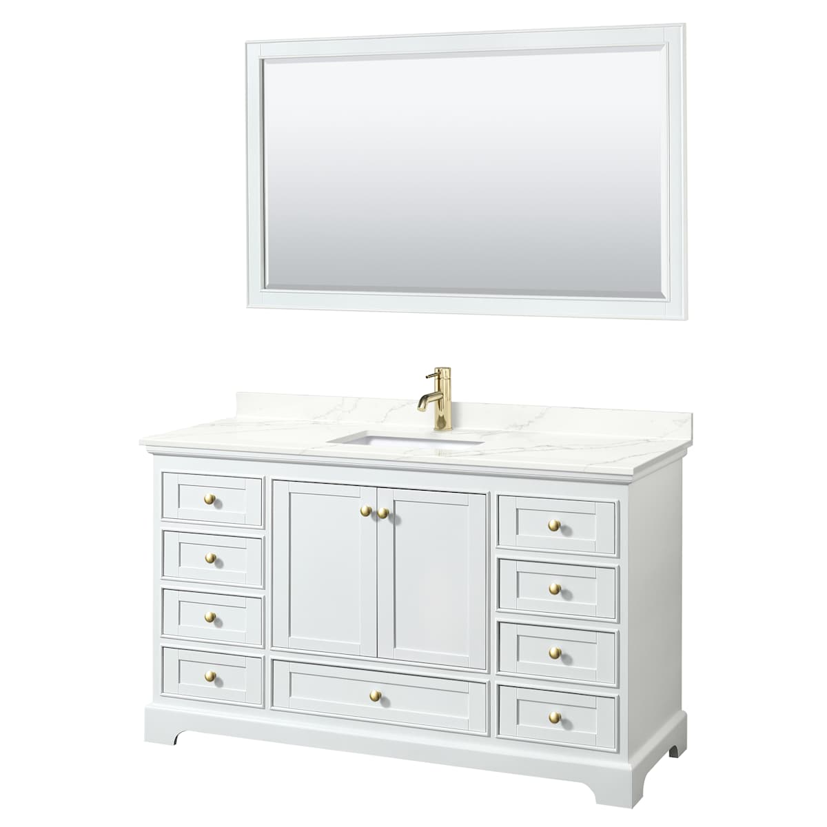 Deborah 60" Free Standing Single Basin Vanity Set with Cabinet, Quartz Vanity Top, and Framed Mirror