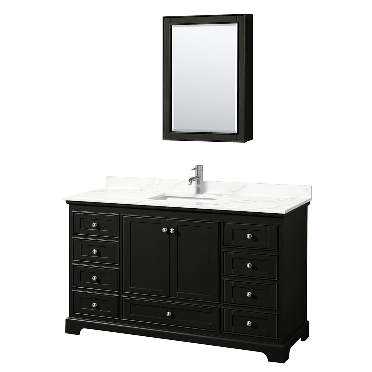 Deborah 60" Free Standing Single Basin Vanity Set with Cabinet, Quartz Vanity Top, and Medicine Cabinet