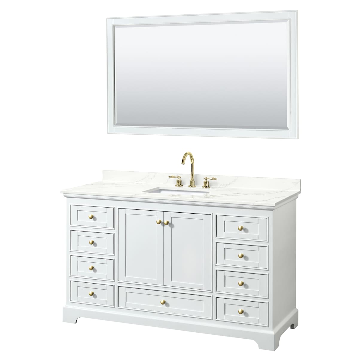 Deborah 60" Free Standing Single Basin Vanity Set with Cabinet, Quartz Vanity Top, and Framed Mirror