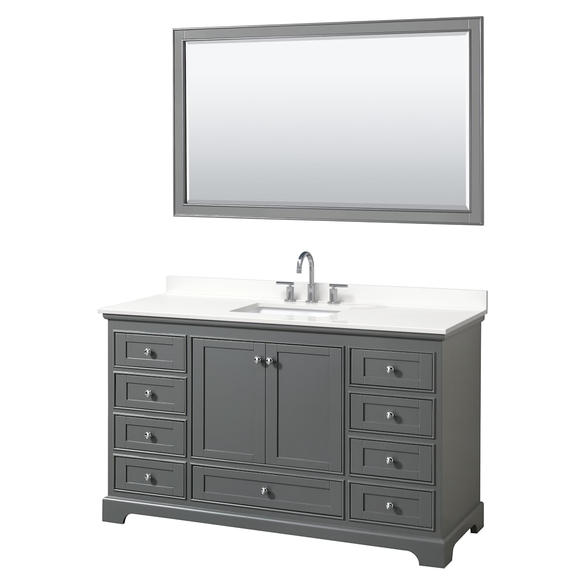 Deborah 60" Free Standing Single Basin Vanity Set with Cabinet, Quartz Vanity Top, and Framed Mirror - image 15