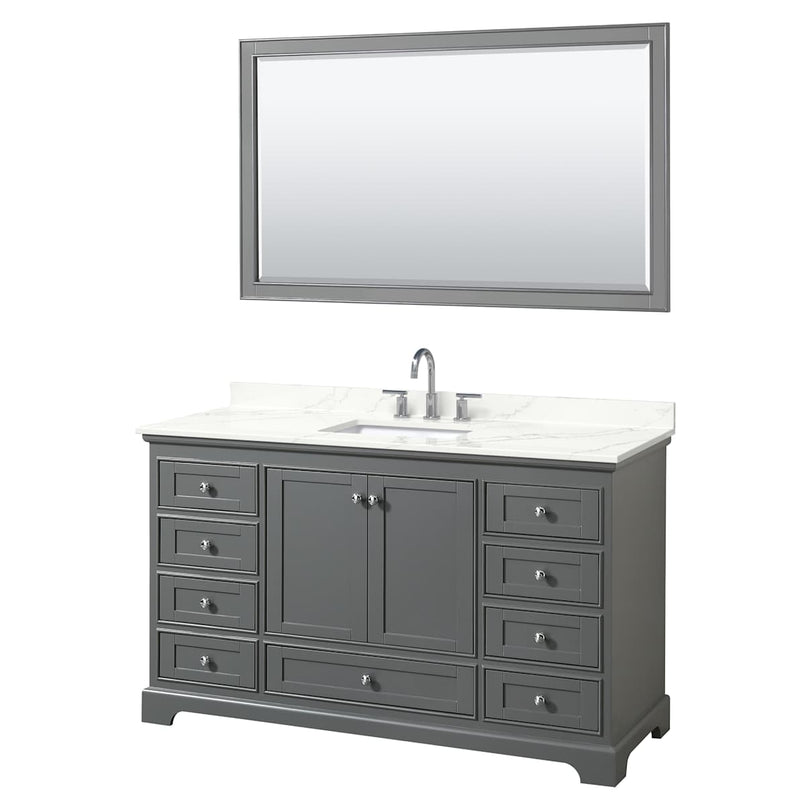 Deborah 60" Free Standing Single Basin Vanity Set with Cabinet, Quartz Vanity Top, and Framed Mirror - image 16
