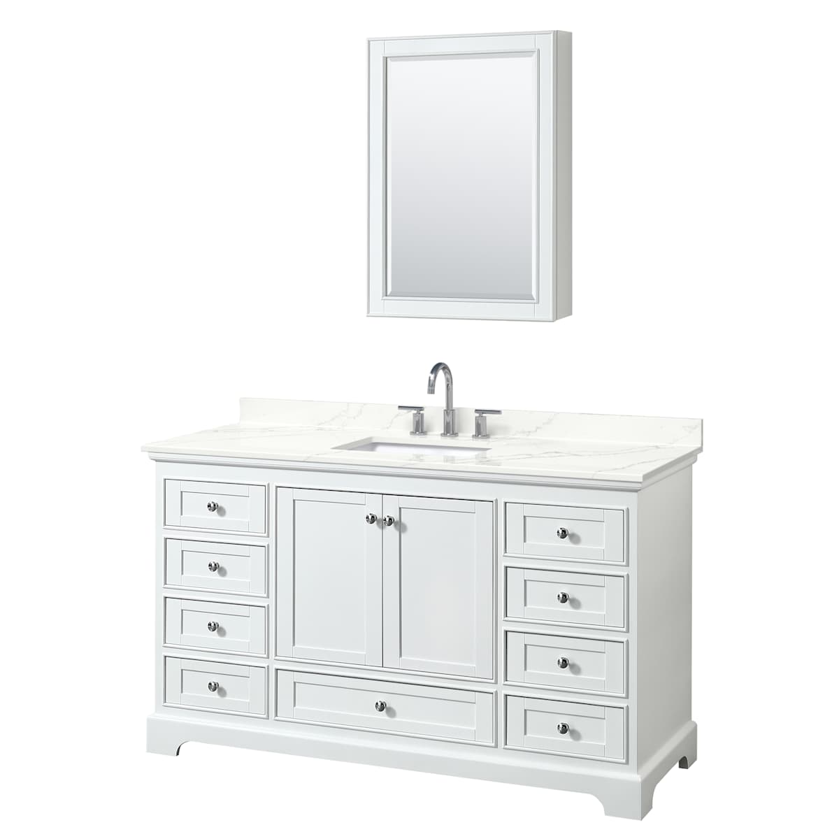 Deborah 60" Free Standing Single Basin Vanity Set with Cabinet, Quartz Vanity Top, and Medicine Cabinet