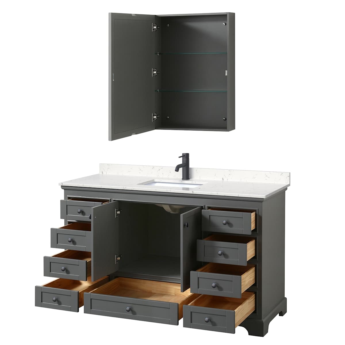 Deborah 60" Free Standing Single Basin Vanity Set with Cultured Marble Vanity Top and Framed Mirror
