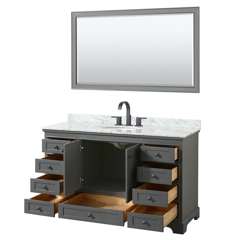 Deborah 60" Free Standing Single Vanity Set with Wood Cabinet, Marble Vanity Top, and Framed Mirror - image 3