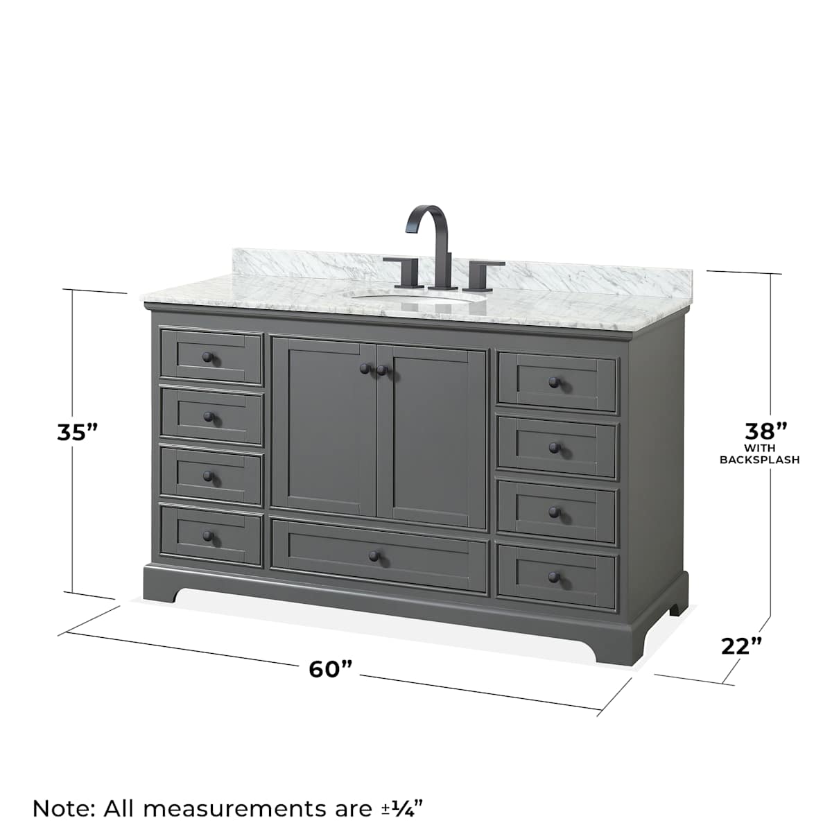 Deborah 60" Free Standing Single Vanity Set with Wood Cabinet, Marble Vanity Top, and Framed Mirror