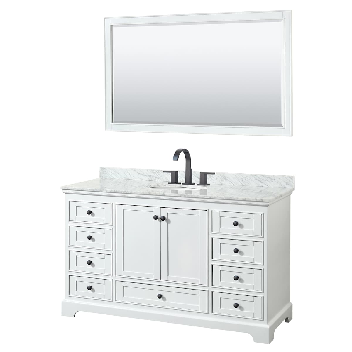 Deborah 60" Free Standing Single Vanity Set with Wood Cabinet, Marble Vanity Top, and Framed Mirror
