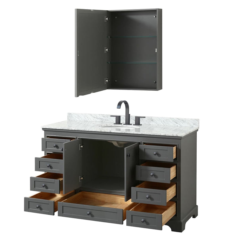 Deborah 60" Free Standing Single Vanity Set with Wood Cabinet, Marble Vanity Top, and Medicine Cabinet - image 3