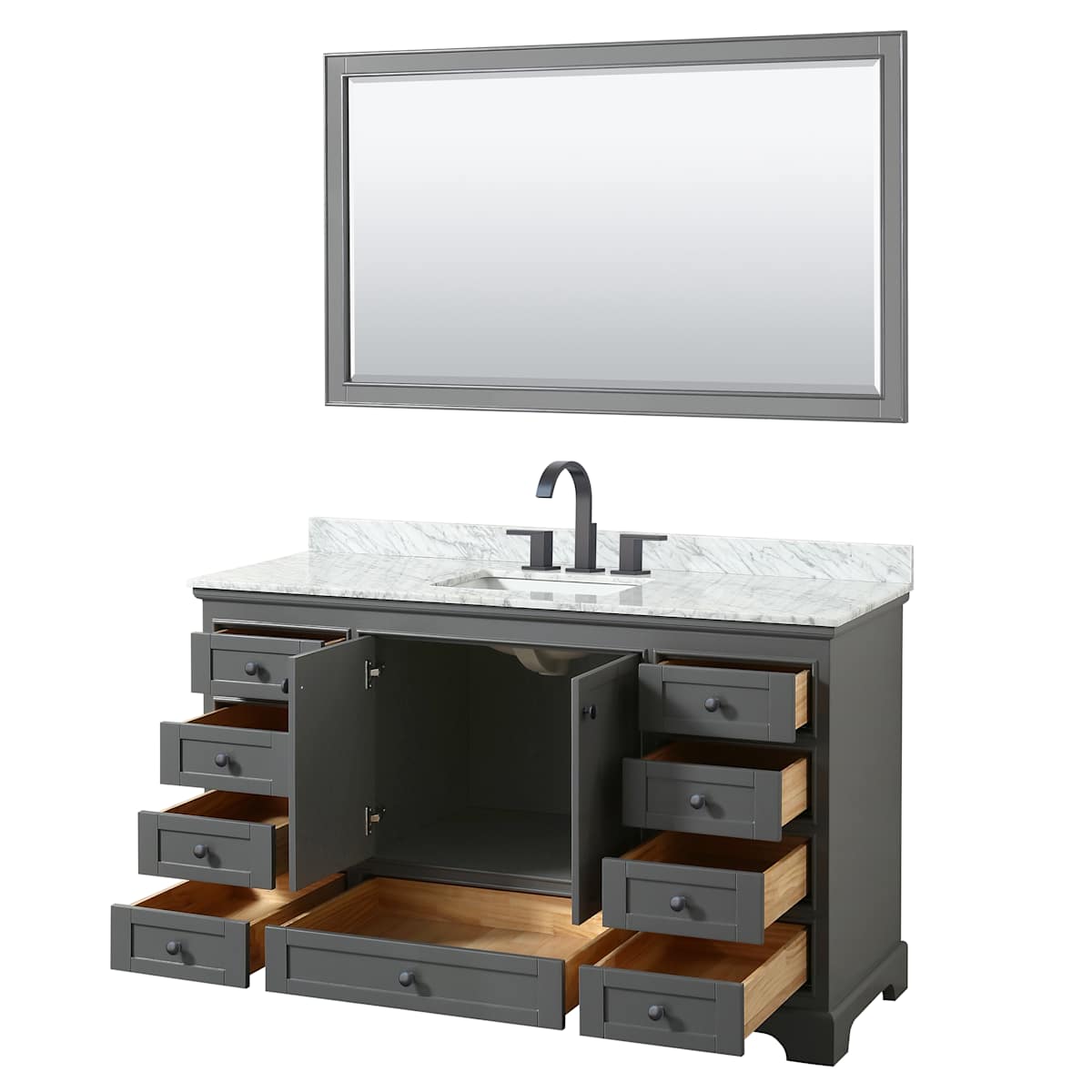 Deborah 60" Free Standing Single Vanity Set with Wood Cabinet, Marble Vanity Top, and Framed Mirror