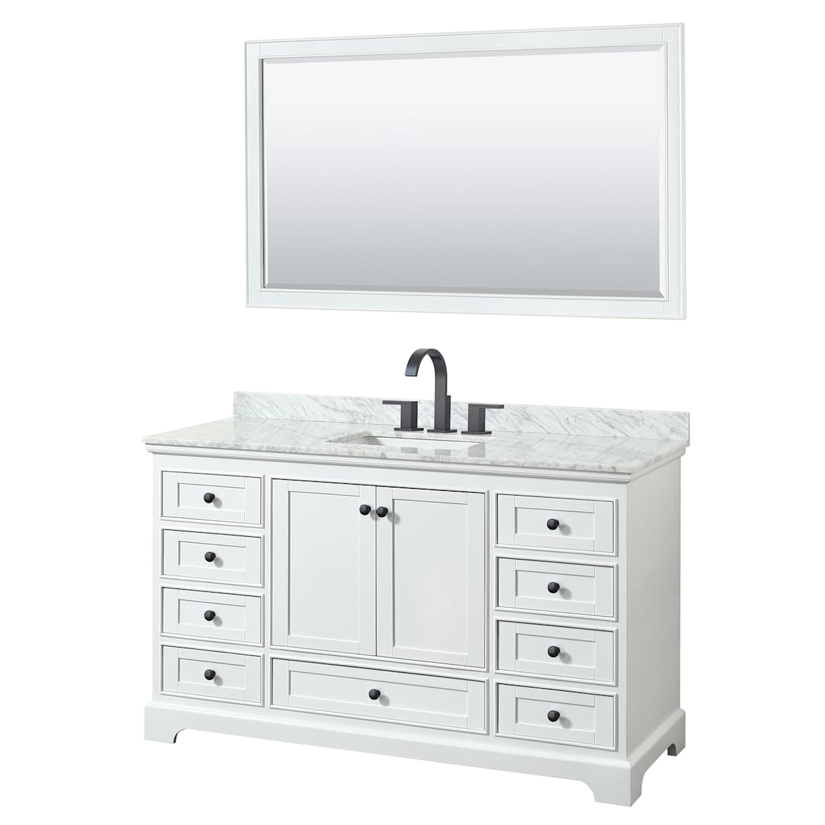 Deborah 60" Free Standing Single Vanity Set with Wood Cabinet, Marble Vanity Top, and Framed Mirror