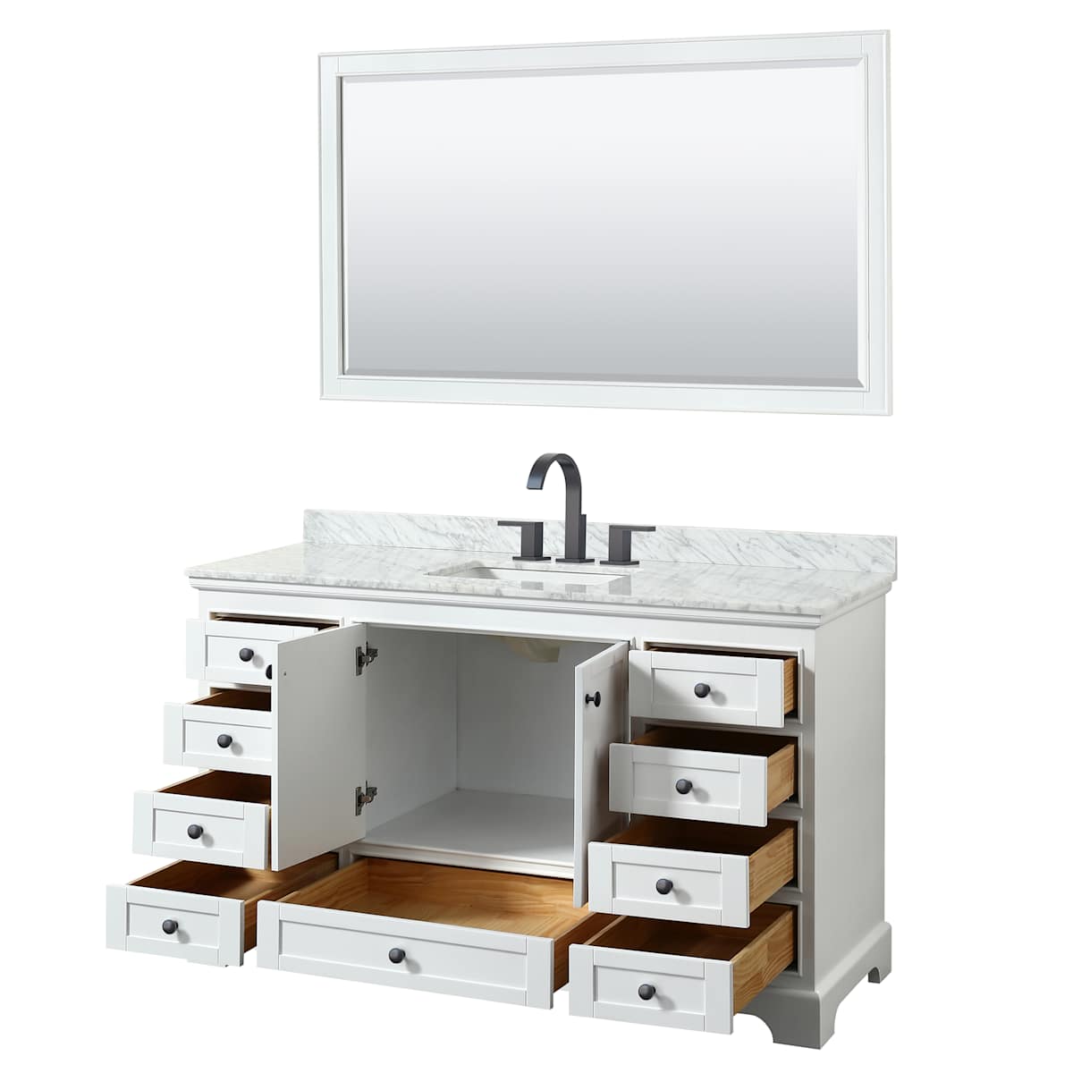 Deborah 60" Free Standing Single Vanity Set with Wood Cabinet, Marble Vanity Top, and Framed Mirror