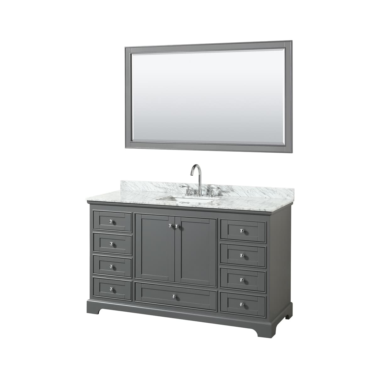 Deborah 60" Free Standing Single Vanity Set with Wood Cabinet, Marble Vanity Top, and Framed Mirror