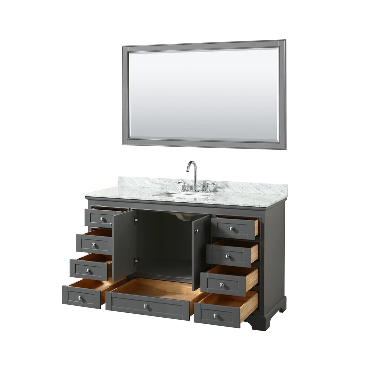 Deborah 60" Free Standing Single Vanity Set with Wood Cabinet, Marble Vanity Top, and Framed Mirror