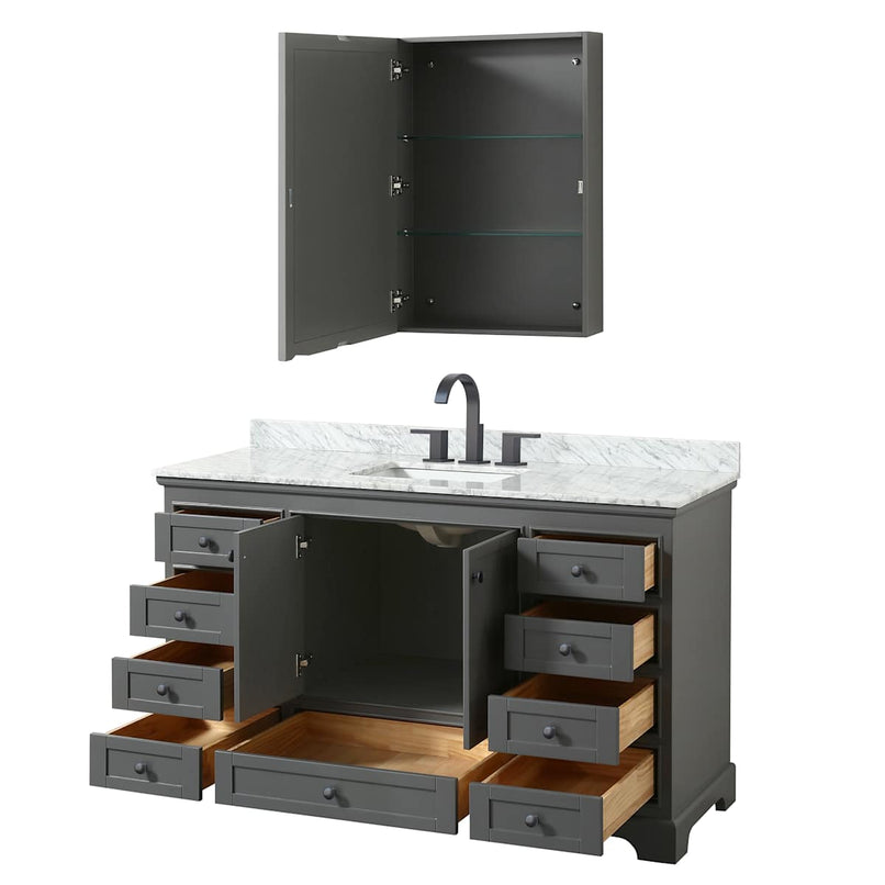 Deborah 60" Free Standing Single Vanity Set with Wood Cabinet, Marble Vanity Top, and Medicine Cabinet - image 3